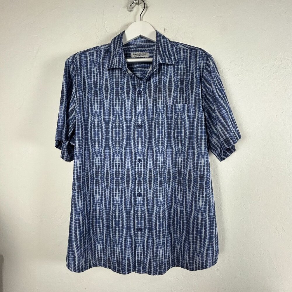Tommy Bahama Mens Coast Shibori Sands Camp Shirt  XL Blue Button Up Short Sleeve
